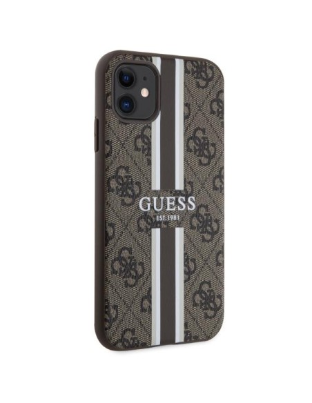 Guess 4G Printed Stripes MagSafe dėklas iPhone 11 / Xr - rudas Guess 4G Printed Stripes MagSafe dėklas iPhone 11 / Xr - rudas