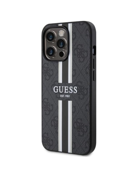 Guess 4G Printed Stripes MagSafe dėklas, skirtas iPhone 13 Pro / iPhone 13 - juodas Guess 4G Printed Stripes MagSafe dėklas, skirtas iPhone 13 Pro / iPhone 13 - juodas
