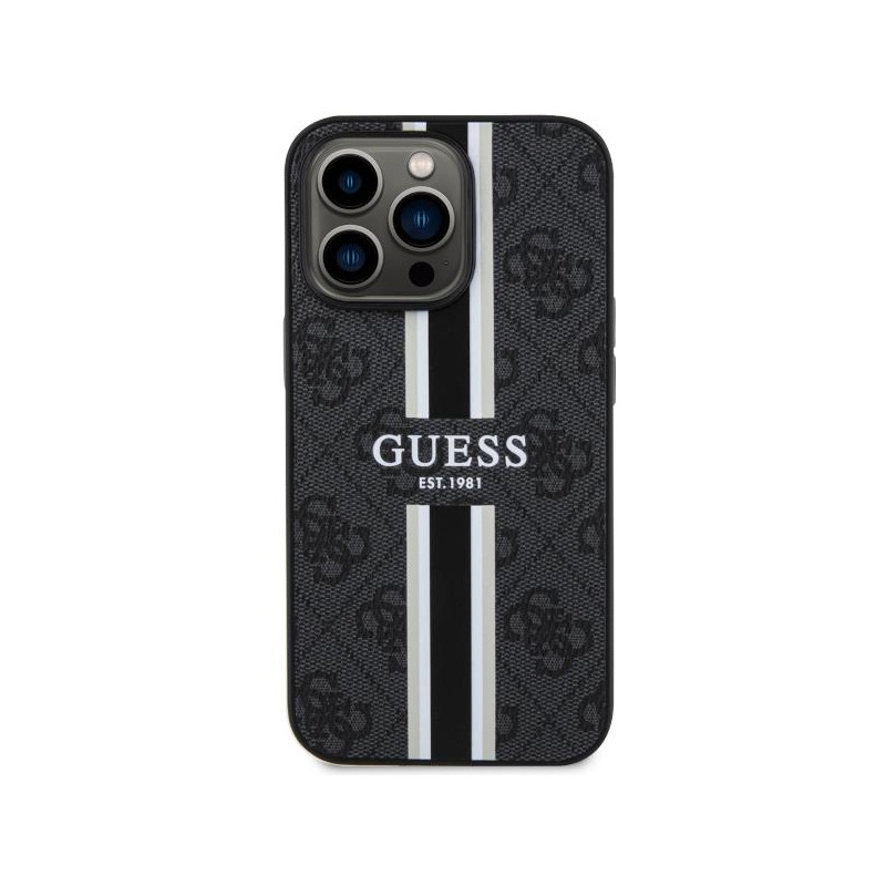 Guess 4G Printed Stripes MagSafe dėklas, skirtas iPhone 13 Pro / iPhone 13 - juodas