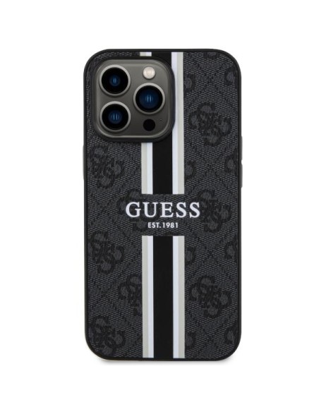 Guess 4G Printed Stripes MagSafe dėklas, skirtas iPhone 13 Pro / iPhone 13 - juodas Guess 4G Printed Stripes MagSafe dėklas, skirtas iPhone 13 Pro / iPhone 13 - juodas
