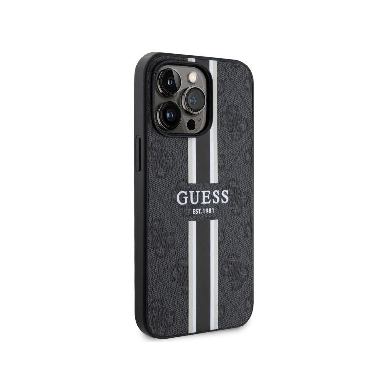 Guess 4G Printed Stripes MagSafe dėklas, skirtas iPhone 13 Pro / iPhone 13 - juodas