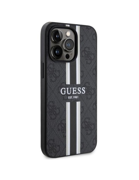 Guess 4G Printed Stripes MagSafe dėklas, skirtas iPhone 13 Pro / iPhone 13 - juodas Guess 4G Printed Stripes MagSafe dėklas, skirtas iPhone 13 Pro / iPhone 13 - juodas