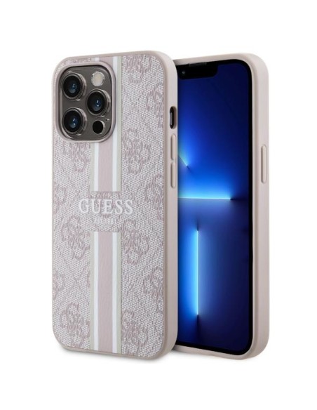 Guess 4G Printed Stripes MagSafe dėklas, skirtas iPhone 13 Pro / iPhone 13 – rožinė