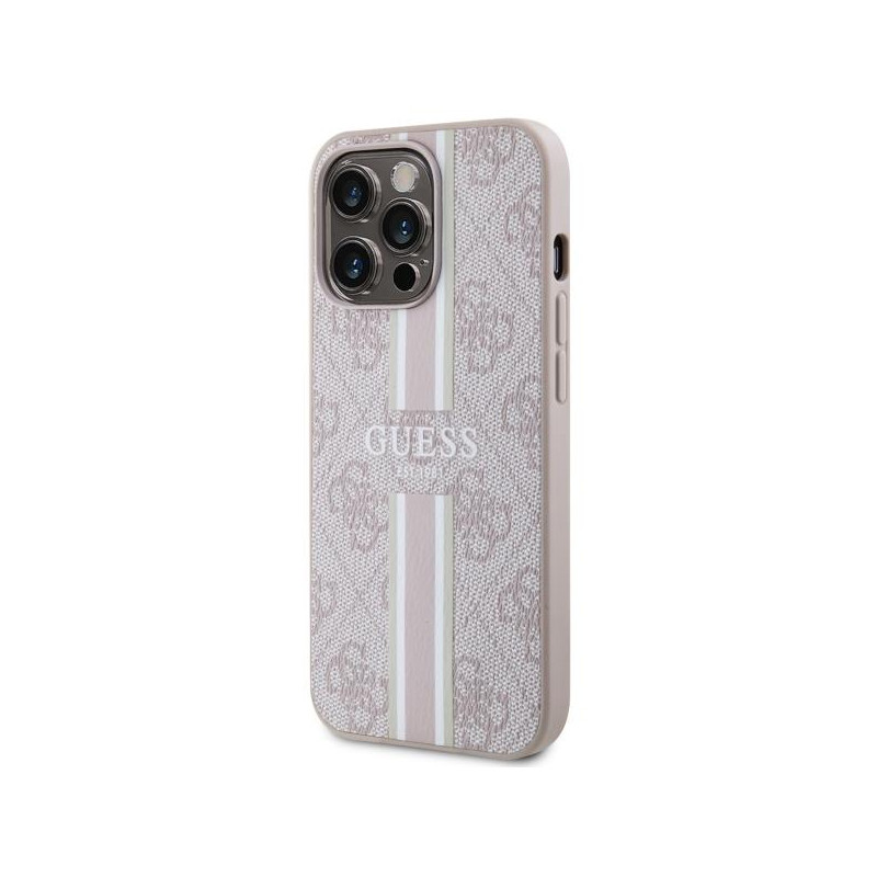 Guess 4G Printed Stripes MagSafe dėklas, skirtas iPhone 13 Pro / iPhone 13 – rožinė