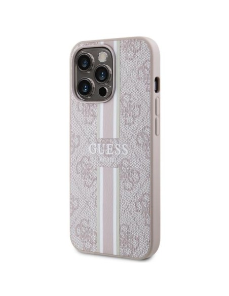 Guess 4G Printed Stripes MagSafe dėklas, skirtas iPhone 13 Pro / iPhone 13 – rožinė