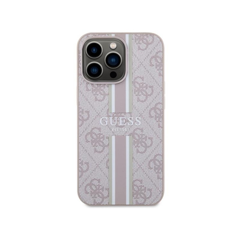 Guess 4G Printed Stripes MagSafe dėklas, skirtas iPhone 13 Pro / iPhone 13 – rožinė