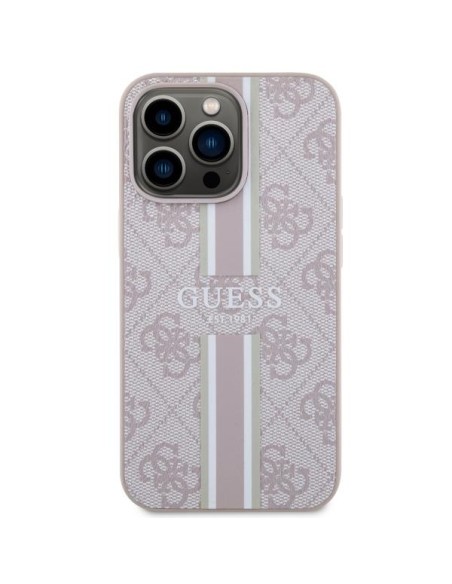 Guess 4G Printed Stripes MagSafe dėklas, skirtas iPhone 13 Pro / iPhone 13 – rožinė