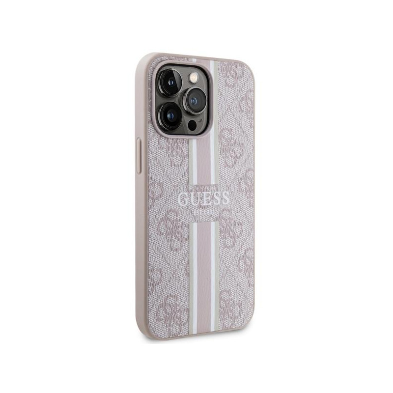 Guess 4G Printed Stripes MagSafe dėklas, skirtas iPhone 13 Pro / iPhone 13 – rožinė