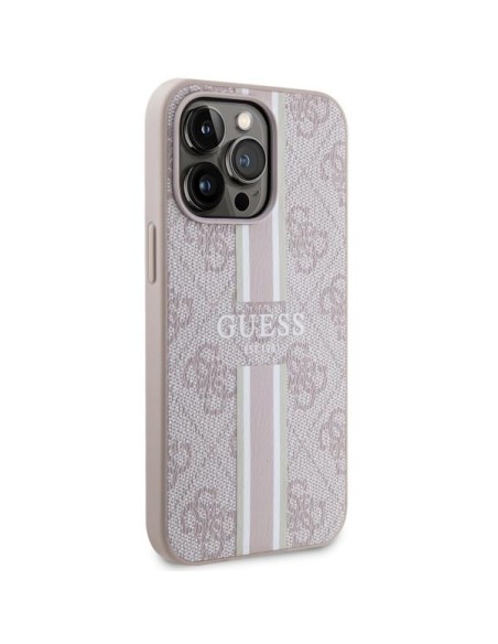 Guess 4G Printed Stripes MagSafe dėklas, skirtas iPhone 13 Pro / iPhone 13 – rožinė