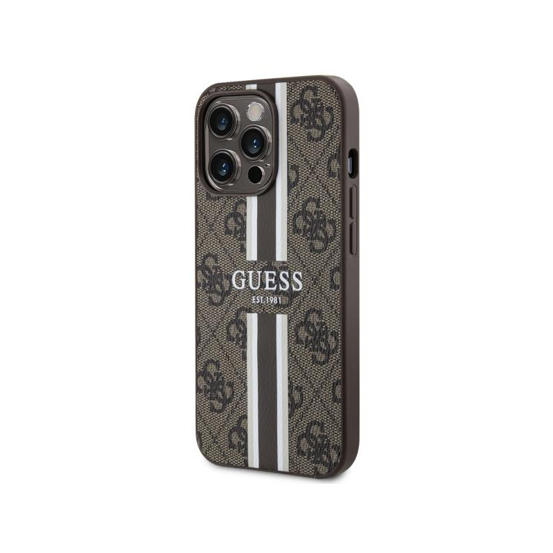 Guess 4G Printed Stripes MagSafe dėklas, skirtas iPhone 13 Pro / iPhone 13 – rudas