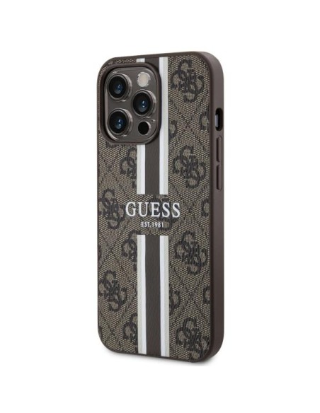 Guess 4G Printed Stripes MagSafe dėklas, skirtas iPhone 13 Pro / iPhone 13 – rudas Guess 4G Printed Stripes MagSafe dėklas, skirtas iPhone 13 Pro / iPhone 13 – rudas
