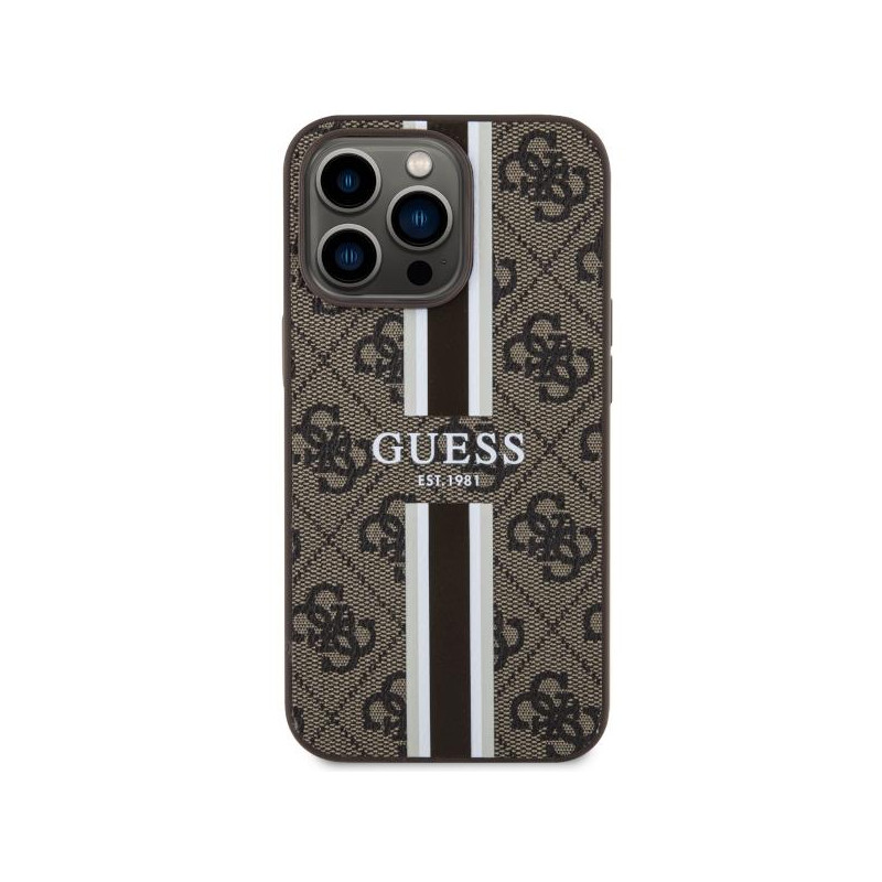 Guess 4G Printed Stripes MagSafe dėklas, skirtas iPhone 13 Pro / iPhone 13 – rudas