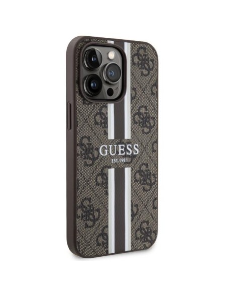 Guess 4G Printed Stripes MagSafe dėklas, skirtas iPhone 13 Pro / iPhone 13 – rudas Guess 4G Printed Stripes MagSafe dėklas, skirtas iPhone 13 Pro / iPhone 13 – rudas
