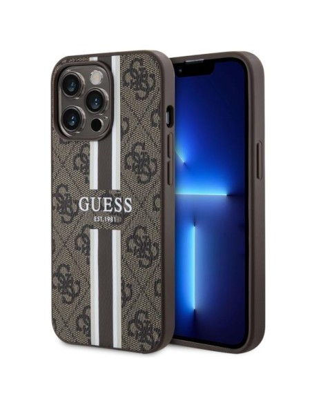Guess 4G Printed Stripes MagSafe dėklas iPhone 13 Pro Max - rudas Guess 4G Printed Stripes MagSafe dėklas iPhone 13 Pro Max - rudas