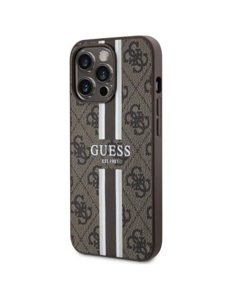 Guess 4G Printed Stripes MagSafe dėklas iPhone 13 Pro Max - rudas Guess 4G Printed Stripes MagSafe dėklas iPhone 13 Pro Max - rudas