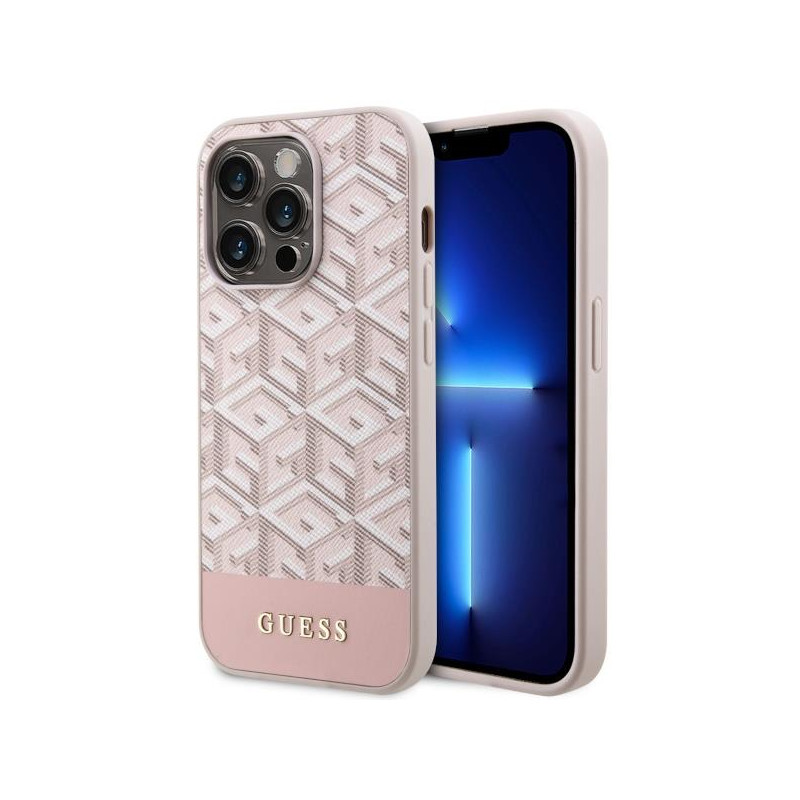 Guess GCube Stripes MagSafe dėklas iPhone 14 Pro - rožinis