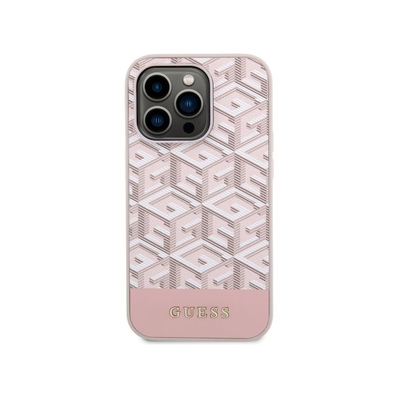 Guess GCube Stripes MagSafe dėklas iPhone 14 Pro - rožinis