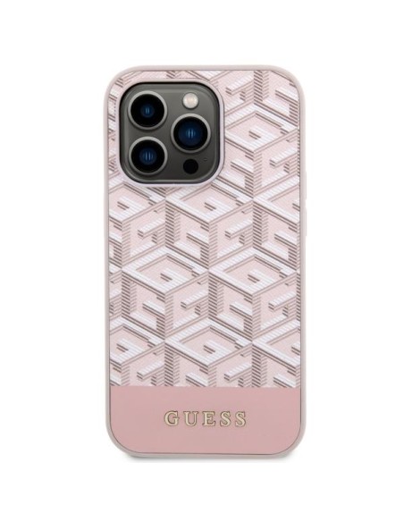 Guess GCube Stripes MagSafe dėklas iPhone 14 Pro - rožinis Guess GCube Stripes MagSafe dėklas iPhone 14 Pro - rožinis