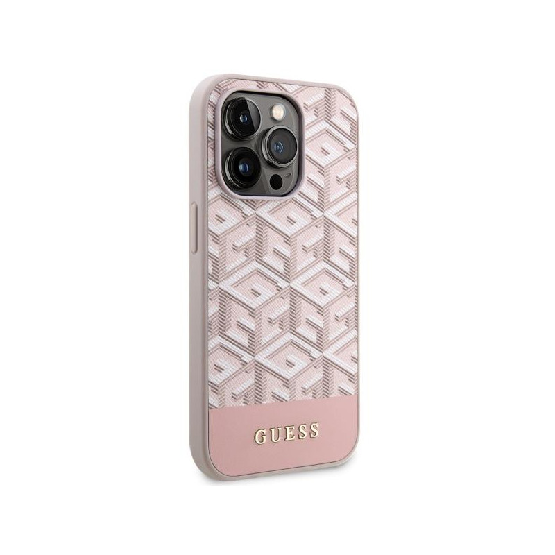 Guess GCube Stripes MagSafe dėklas iPhone 14 Pro - rožinis