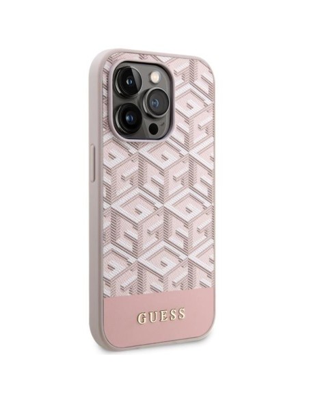 Guess GCube Stripes MagSafe dėklas iPhone 14 Pro - rožinis Guess GCube Stripes MagSafe dėklas iPhone 14 Pro - rožinis