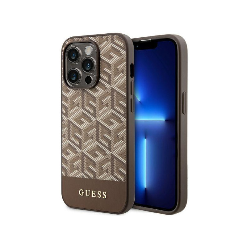 Guess GCube Stripes MagSafe dėklas iPhone 14 Pro - rudas