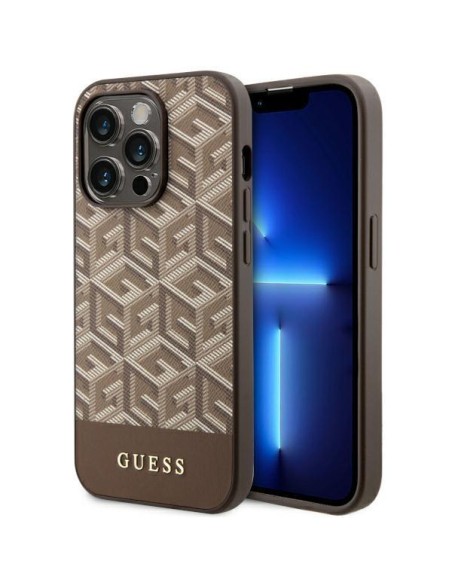 Guess GCube Stripes MagSafe dėklas iPhone 14 Pro - rudas Guess GCube Stripes MagSafe dėklas iPhone 14 Pro - rudas