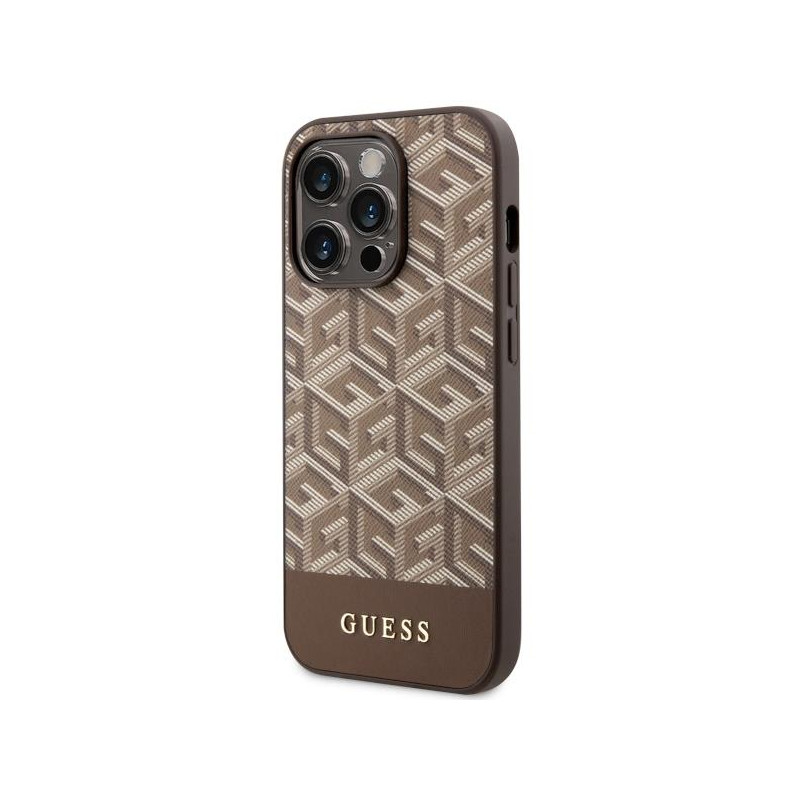 Guess GCube Stripes MagSafe dėklas iPhone 14 Pro - rudas