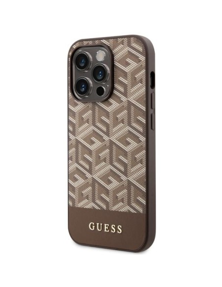 Guess GCube Stripes MagSafe dėklas iPhone 14 Pro - rudas Guess GCube Stripes MagSafe dėklas iPhone 14 Pro - rudas