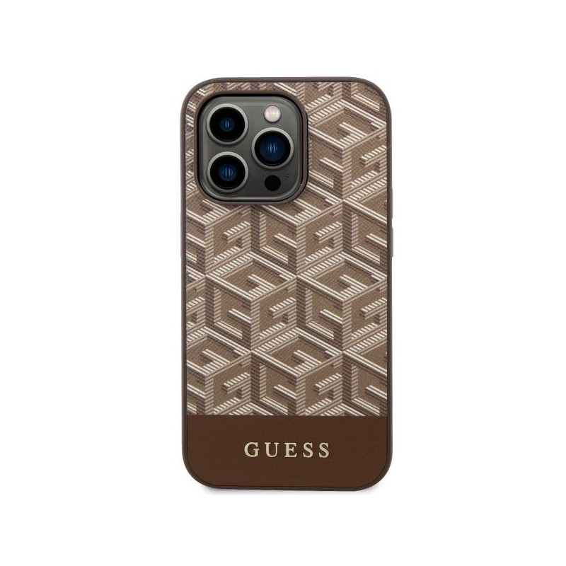 Guess GCube Stripes MagSafe dėklas iPhone 14 Pro - rudas
