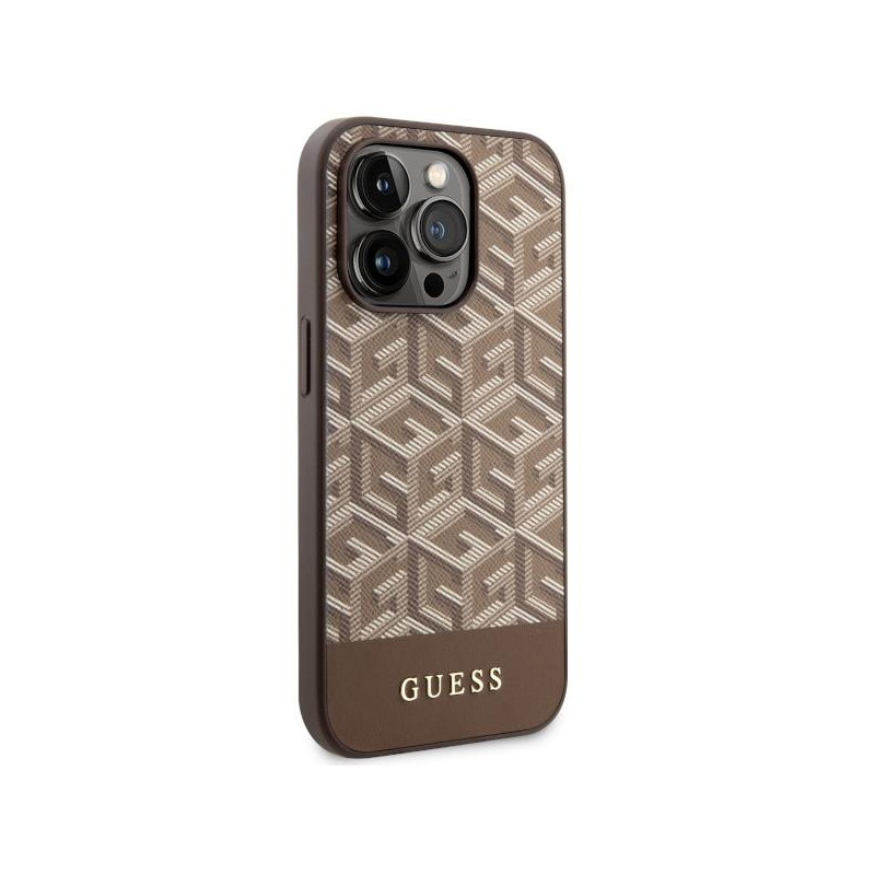 Guess GCube Stripes MagSafe dėklas iPhone 14 Pro - rudas