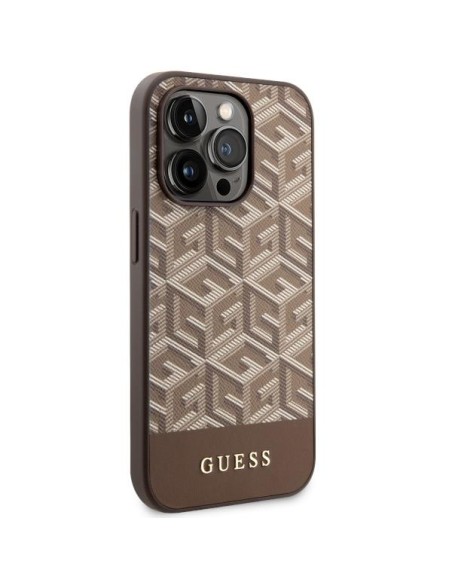 Guess GCube Stripes MagSafe dėklas iPhone 14 Pro - rudas Guess GCube Stripes MagSafe dėklas iPhone 14 Pro - rudas