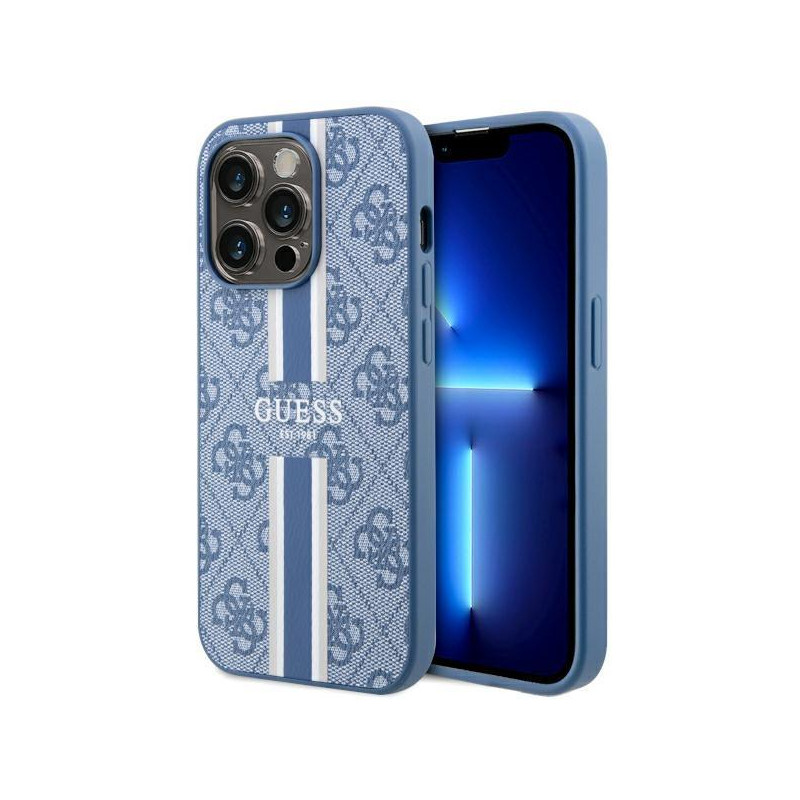Guess 4G Printed Stripes MagSafe dėklas iPhone 14 Pro - mėlynas