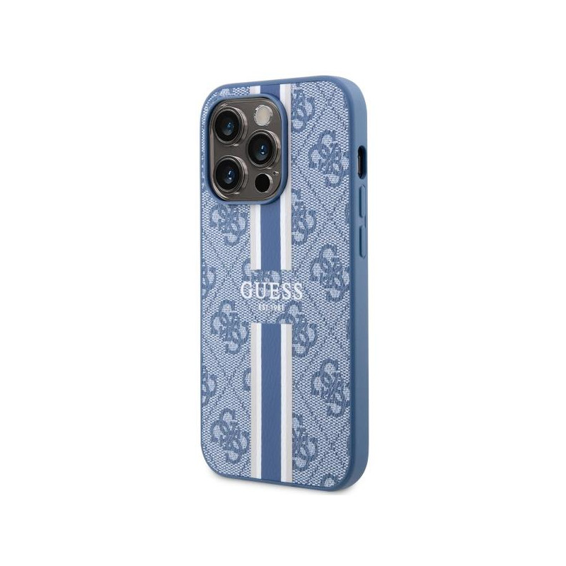 Guess 4G Printed Stripes MagSafe dėklas iPhone 14 Pro - mėlynas