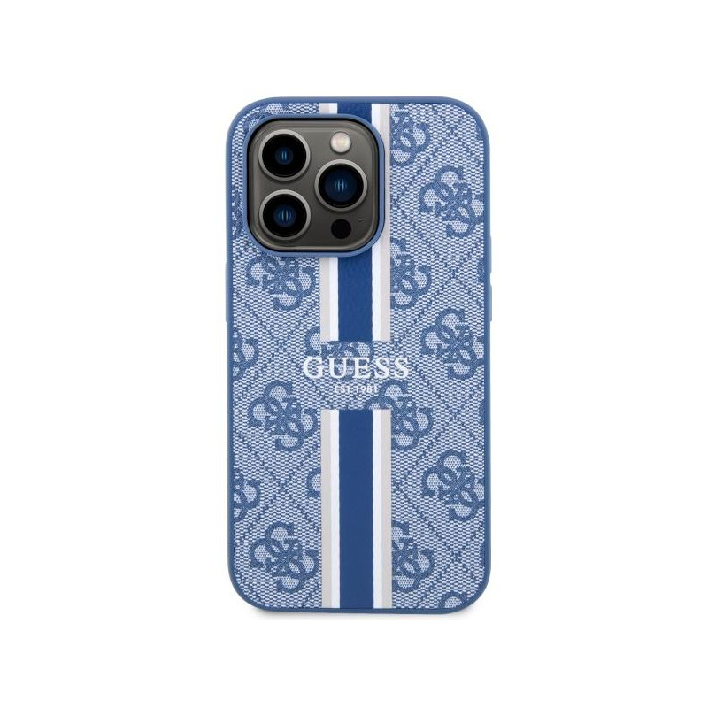 Guess 4G Printed Stripes MagSafe dėklas iPhone 14 Pro - mėlynas
