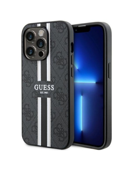 Guess 4G Printed Stripes MagSafe dėklas iPhone 14 Pro - juodas Guess 4G Printed Stripes MagSafe dėklas iPhone 14 Pro - juodas