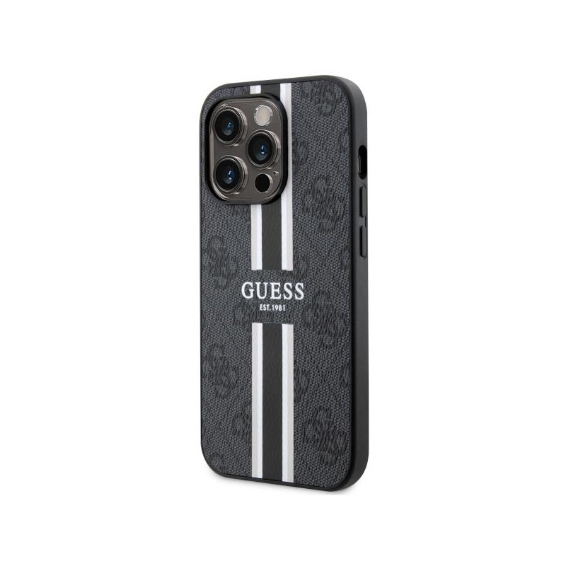 Guess 4G Printed Stripes MagSafe dėklas iPhone 14 Pro - juodas
