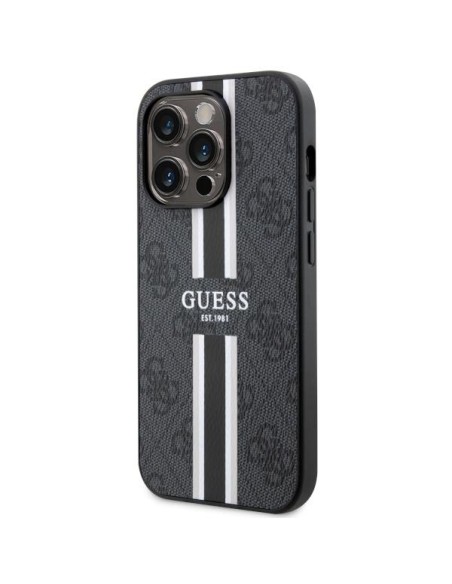Guess 4G Printed Stripes MagSafe dėklas iPhone 14 Pro - juodas Guess 4G Printed Stripes MagSafe dėklas iPhone 14 Pro - juodas