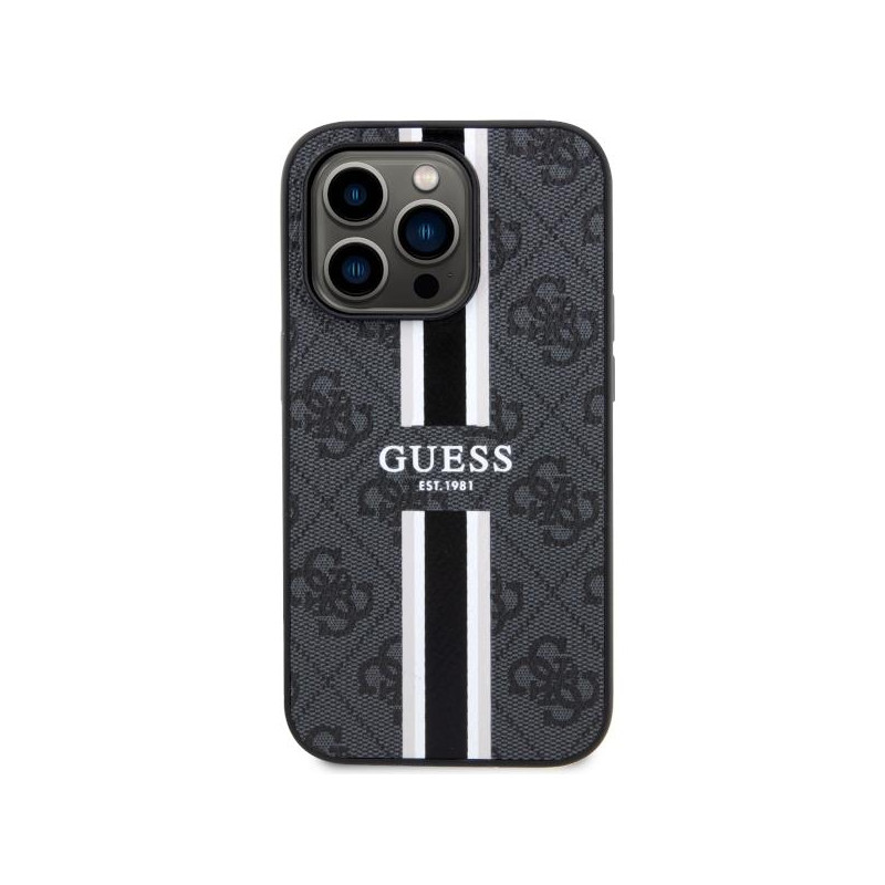 Guess 4G Printed Stripes MagSafe dėklas iPhone 14 Pro - juodas