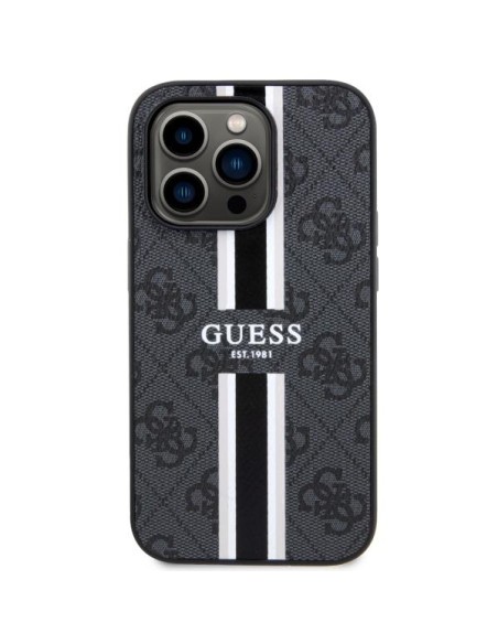 Guess 4G Printed Stripes MagSafe dėklas iPhone 14 Pro - juodas Guess 4G Printed Stripes MagSafe dėklas iPhone 14 Pro - juodas