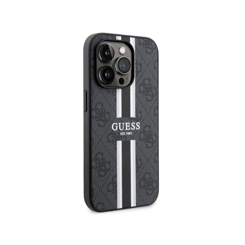 Guess 4G Printed Stripes MagSafe dėklas iPhone 14 Pro - juodas