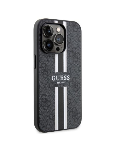 Guess 4G Printed Stripes MagSafe dėklas iPhone 14 Pro - juodas Guess 4G Printed Stripes MagSafe dėklas iPhone 14 Pro - juodas