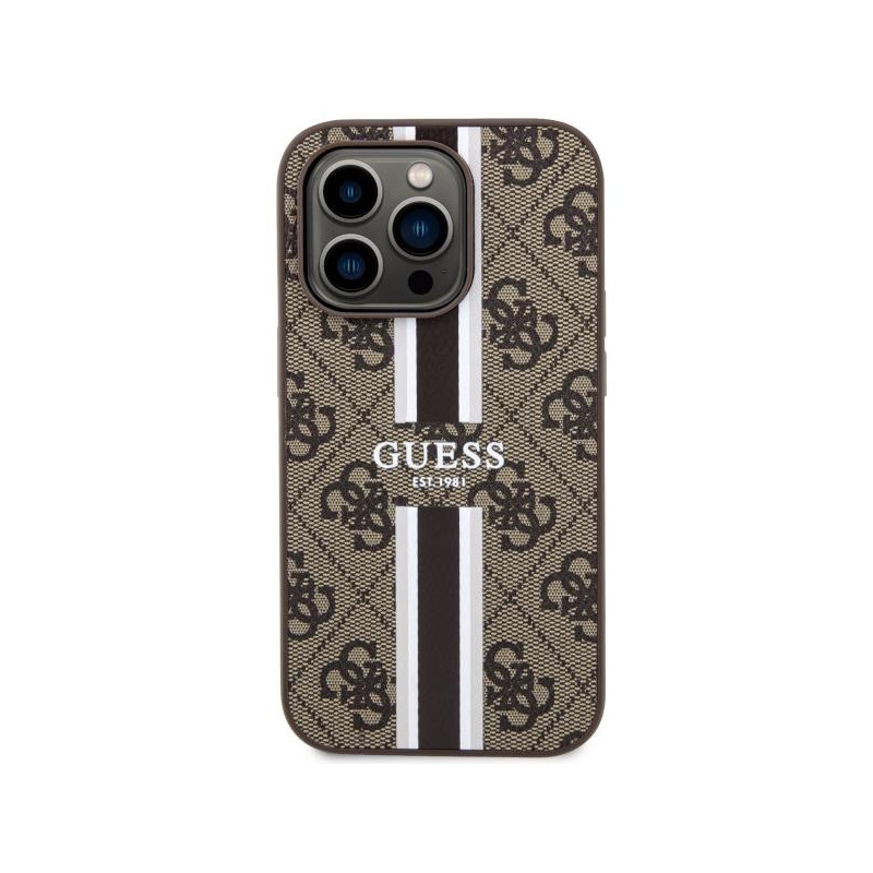 Guess 4G Printed Stripes MagSafe dėklas iPhone 14 Pro - rudas
