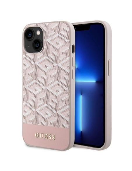 Guess GCube Stripes MagSafe dėklas iPhone 14 Plus - rožinis Guess GCube Stripes MagSafe dėklas iPhone 14 Plus - rožinis