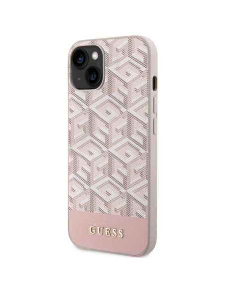 Guess GCube Stripes MagSafe dėklas iPhone 14 Plus - rožinis Guess GCube Stripes MagSafe dėklas iPhone 14 Plus - rožinis