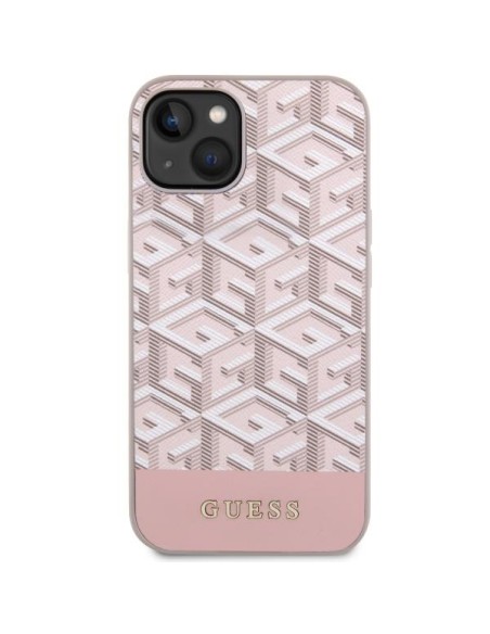 Guess GCube Stripes MagSafe dėklas iPhone 14 Plus - rožinis Guess GCube Stripes MagSafe dėklas iPhone 14 Plus - rožinis