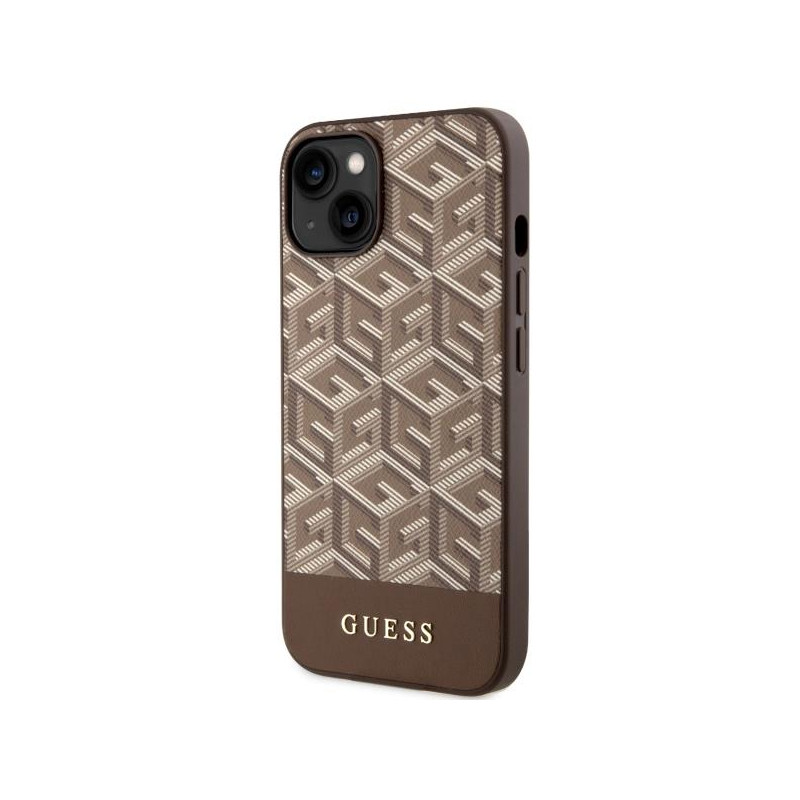 Guess GCube Stripes MagSafe dėklas iPhone 14 Plus - rudas