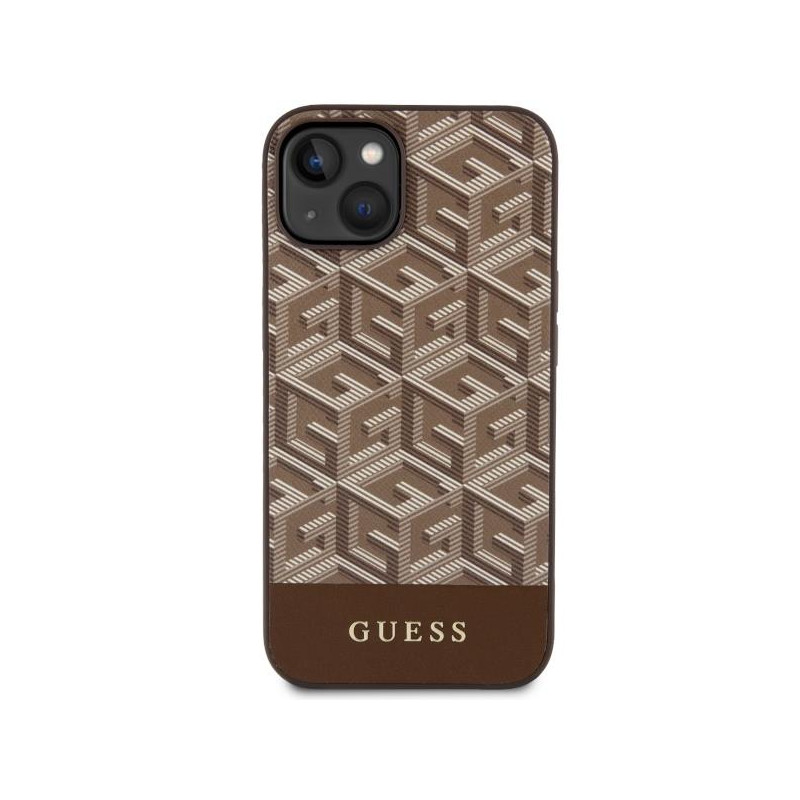 Guess GCube Stripes MagSafe dėklas iPhone 14 Plus - rudas
