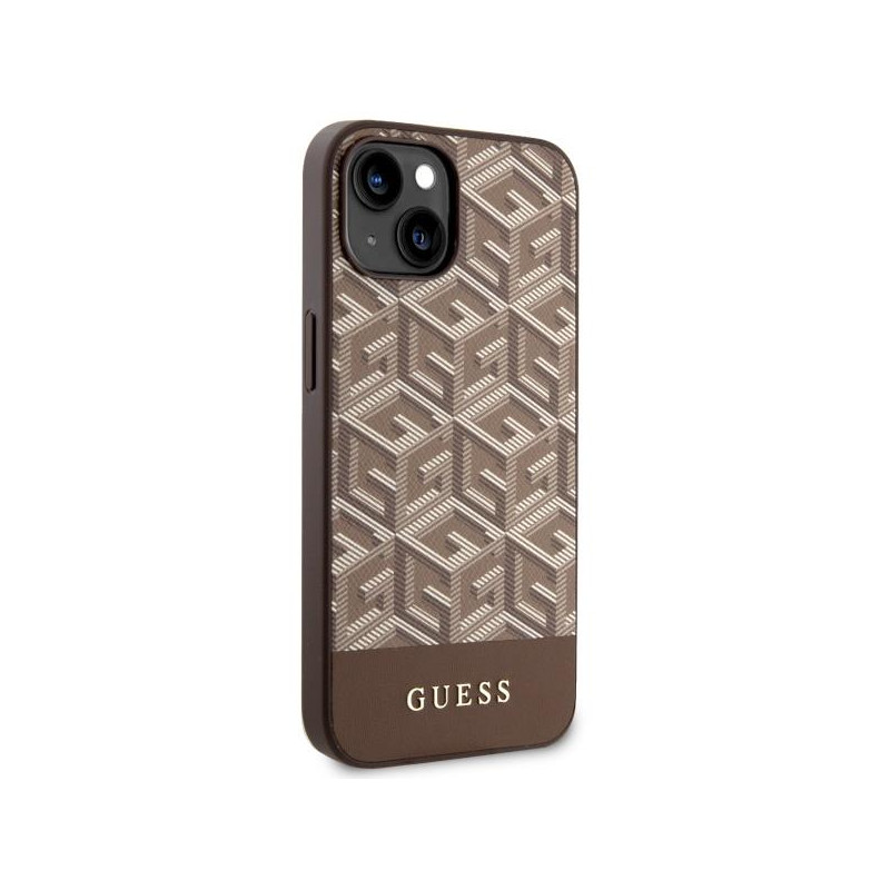 Guess GCube Stripes MagSafe dėklas iPhone 14 Plus - rudas