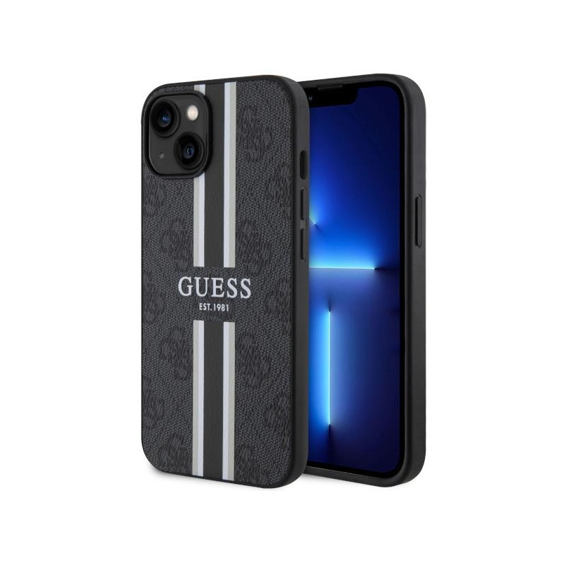 Guess 4G Printed Stripes MagSafe dėklas iPhone 14 Plus - juodas