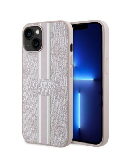Guess 4G Printed Stripes MagSafe dėklas iPhone 14 Plus - rožinis Guess 4G Printed Stripes MagSafe dėklas iPhone 14 Plus - rožinis
